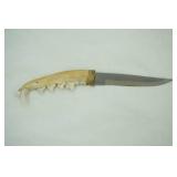 Vintage custom fixed blade knife. 6.5" overall length. hand crafted from an animal jawbone. 3" blade