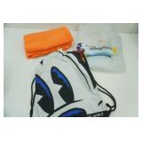 Walt Disney World Rain Poncho & Drawstring Backpack; New Orange Fleece Blanket