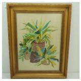 Vintage Framed crewel embroidery art piece 16x20"