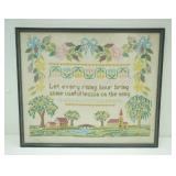 Vintage framed cross stitch embroider piece 19.5"x16.5"