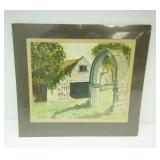 vintage framed watercolor painting . Signed Cricket 15"x 14"