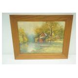 Framed Artwork. Vintage Landscape painting "The Old Mill" by Robert Wood. 19"x 15"