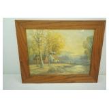 Framed Artwork. Vintage Landscape painting "Rustic Homestead" by Robert Wood. 19"x 15"