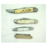 Vintage mother of pearl folding pocket knives (4ct)