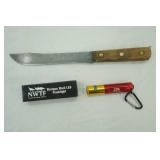 Vintage Carbon Steel Butcher Knife  7" blade and NWTF LED keychain flashlight
