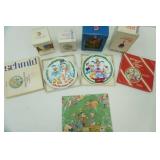 Vintage Collectible Disney Christmas Plates, Ornaments, Wrapping Paper. In original boxes
