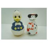 Vintage Donald roly-poly wobbler; vintage 1966 Mickey Mouse plastic coin bank. Nabisco Puppet Cereal