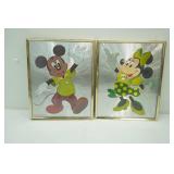 Vintage 8x10 Walt Disney Productions Foil Art Prints: Mickey & Minnie