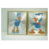 Vintage 8x10 Walt Disney Productions Foil Art Prints: Daisy & Donald Duck. Dufex holographic foil art print