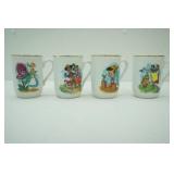 Vintage "The Disney Collection" porcelain Mug Set of 4. Alice in Wonderland, Mickey and Minnie, Pinocchio, Snow White