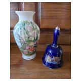 Vintage Cobalt Blue Porcelain Bell and OMC Japanese Porcelain Vase