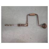 Vintage Ratcheting Hand Brace Drill with Auger Bit Attached