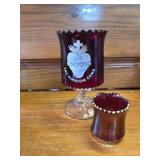 Vintage Ruby Flash Glass Goblet and Shot Glass