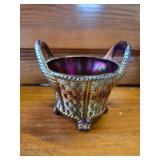 Small Carnival Glass Bushel Basket Blue Iridescent Color