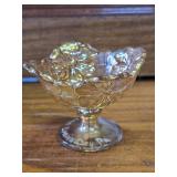 Spring Day, PA Vintage Orange Iridescent Pressed Glass Pedestal Dish