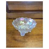 Imperial Glass, White Carnival Glass, Footed Bowl in the Everglade Pattern