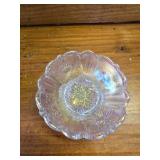 Imperial Glass, White Carnival Glass, Footed Bowl in the Everglade Pattern