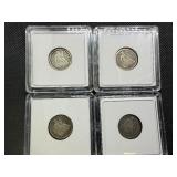 Four Silver Liberty Seated Dimes: 1856 (2), 1858, and 1891