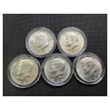 Five BU 1964-D 90% Silver Kennedy Half Dollars