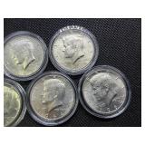 Five BU 1964-D 90% Silver Kennedy Half Dollars