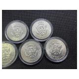 Five BU 1964-D 90% Silver Kennedy Half Dollars