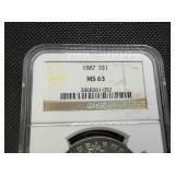 1887 Morgan Silver Dollar NGC MS63 - NGC Price Guide is $110