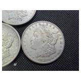 Three Silver Morgan Dollars: 1921 P-D-S