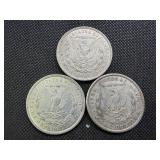 Three Silver Morgan Dollars: 1921 P-D-S