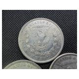 Three Silver Morgan Dollars: 1921 P-D-S