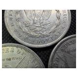 Three Silver Morgan Dollars: 1921 P-D-S