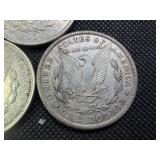 Three Silver Morgan Dollars: 1921 P-D-S