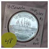 2016 Canada Ship Silver $1, Proof, UNC