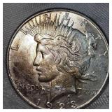 1923s Peace Dollar $1 XF, Gold Toning
