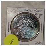 1980 Canada Silver Polar Bear $1 UNC