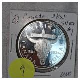 1982 Canada Silver Bull Skull $1 UNC