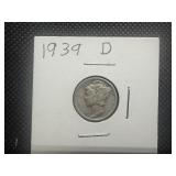 1939 D Silver Mercury Dime