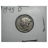 1945 D Silver Mercury Dime