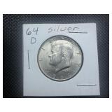 1964 D Kennedy Silver Half Dollar