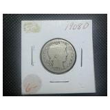 1908 O Silver Barber Quarter