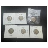 Five Buffalo Nickels - 1924, 1927 S, 1935, 1935, 1936 D and Wartime Nickle 1943 S