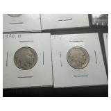 Five Buffalo Nickels - 1924, 1927 S, 1935, 1935, 1936 D and Wartime Nickle 1943 S
