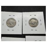 Five Buffalo Nickels - 1924, 1927 S, 1935, 1935, 1936 D and Wartime Nickle 1943 S