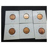 Six Lincoln Memorial Cents Various Dates some marked BU when purchased