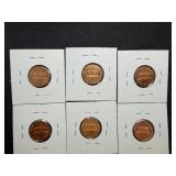 Six Lincoln Memorial Cents Various Dates some marked BU when purchased