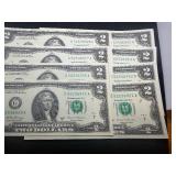 Eight Sequential $2 Bills