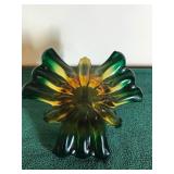 Green and amber ombre Murano style glass candy or nut dish