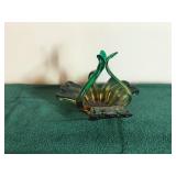 Green and amber ombre Murano style glass candy or nut dish