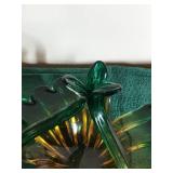 Green and amber ombre Murano style glass candy or nut dish