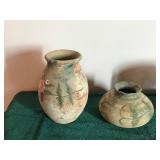 3 - Hand Made Pottery Vases with Floral Design