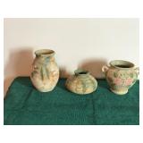 3 - Hand Made Pottery Vases with Floral Design